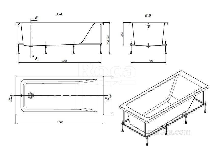 Ванна Roca Easy ZRU9302905 170x70 купить в интернет-магазине Sanbest