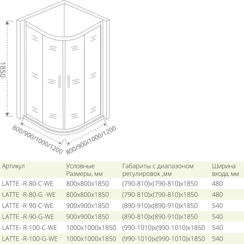 Душевой уголок Good door LATTE R 80x80 прозрачный купить в интернет-магазине Sanbest