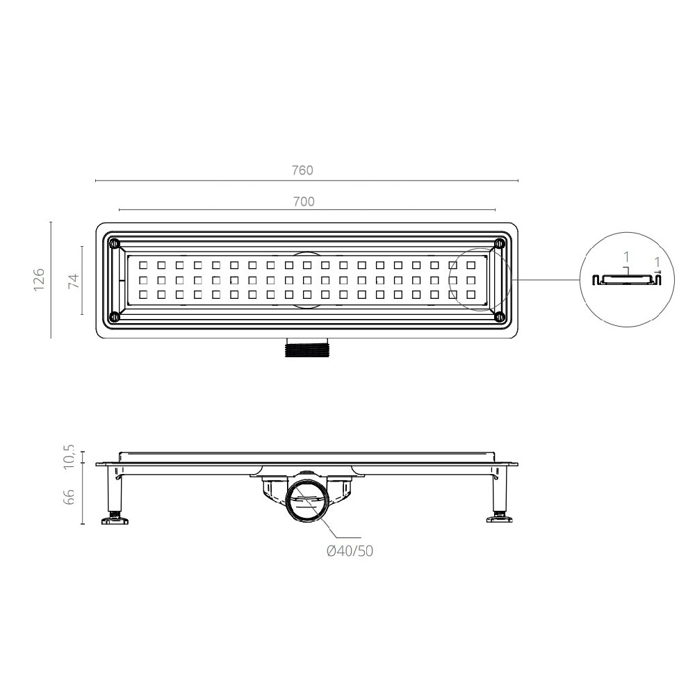 Душевой лоток Ctesi Square 70 BK4024140 купить в интернет-магазине Sanbest