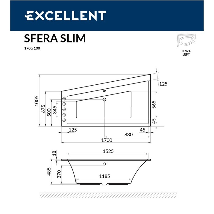 Ванна акриловая EXCELLENT Sfera Slim 170x100 ULTRA хром купить в интернет-магазине Sanbest