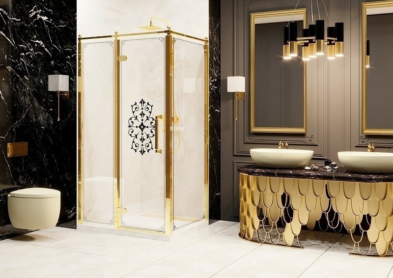 Душевой уголок Ambassador Royal 120х80 L стекло прозрачное с декором/профиль золото купить в интернет-магазине Sanbest