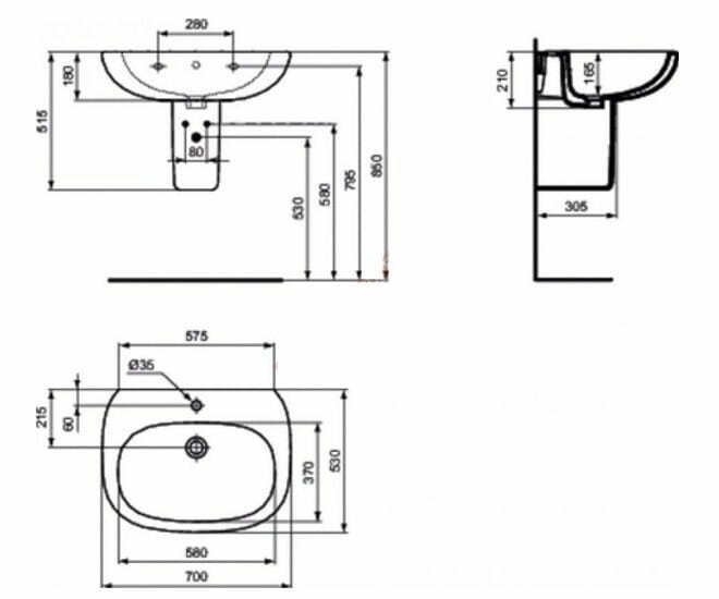 Раковина на полупьедестале Ideal Standard Tesi T351201 купить в интернет-магазине Sanbest