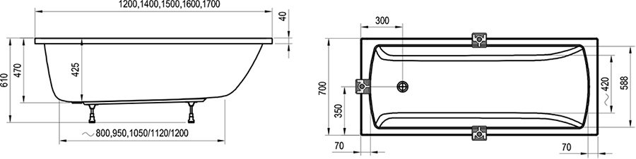 Ванна акриловая Ravak CLASSIC II CC11000000 120x70 белая купить в интернет-магазине Sanbest