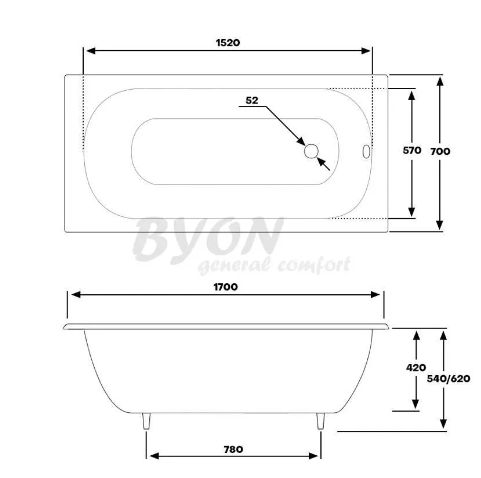 Ванна чугунная BYON B13 170x70 купить в интернет-магазине Sanbest