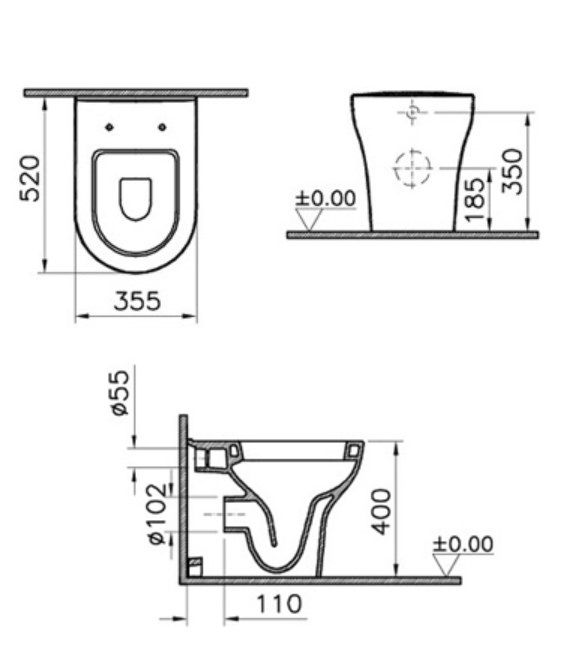 Унитаз напольный Vitra Zentrum BTW 5788B003-0075 безободковый, белый купить в интернет-магазине Sanbest