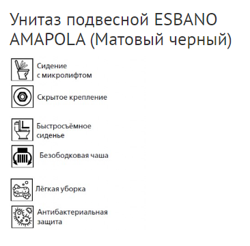 Унитаз подвесной Esbano AMAPOLA ESUPAMAPBM безободковый, с крышкой микролифт, матовый черный купить в интернет-магазине Sanbest