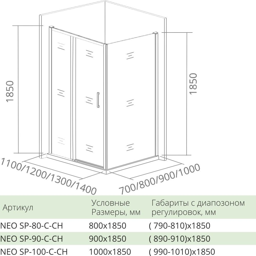 Душевой уголок Good Door Neo WTW+SP+SP 140х90 стекло прозрачное/профиль хром купить в интернет-магазине Sanbest