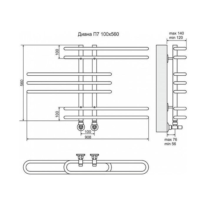 Полотенцесушитель водяной Terminus Диана П7 100x560 купить в интернет-магазине сантехники Sanbest