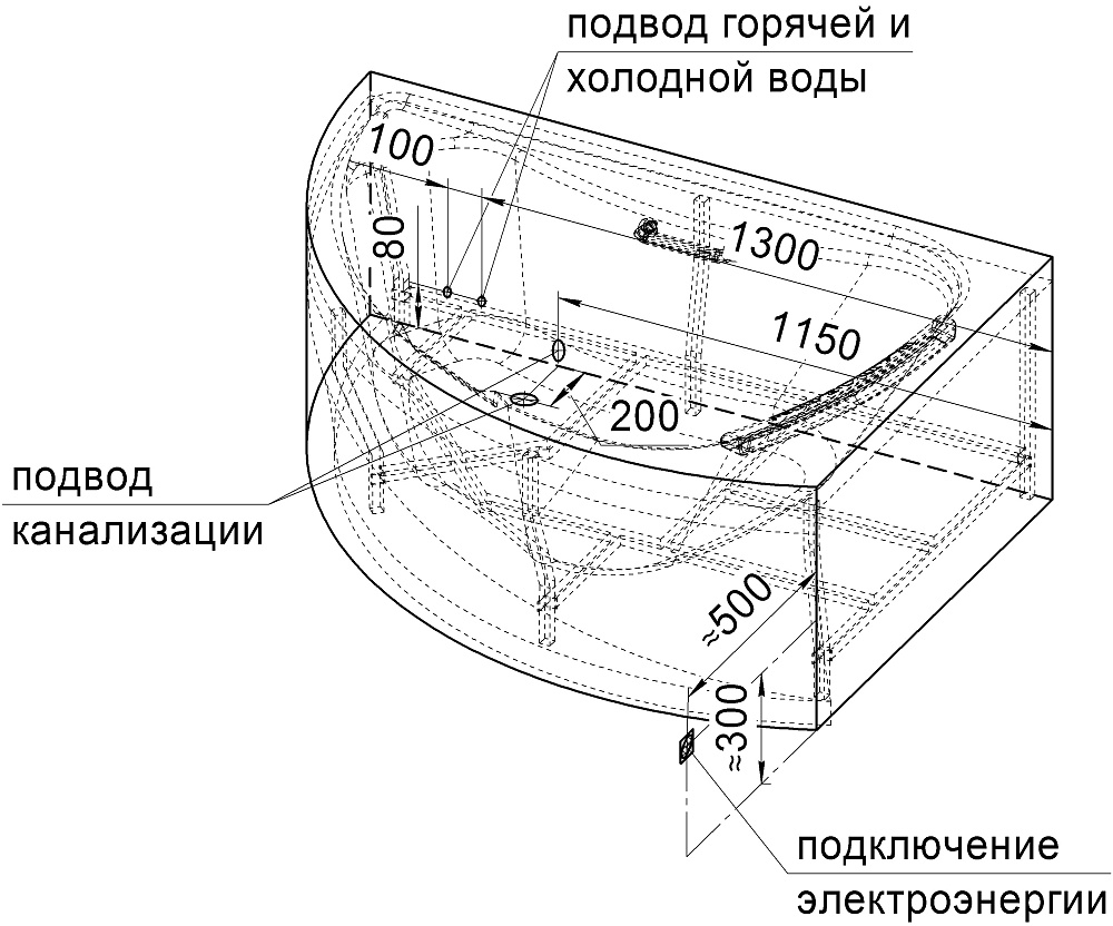 Ванна акриловая Радомир Альбена 168х120 комплект бронза купить в интернет-магазине Sanbest