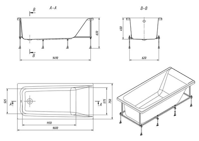 Ванна акриловая Roca Elba 248619000 160х75 купить в интернет-магазине Sanbest