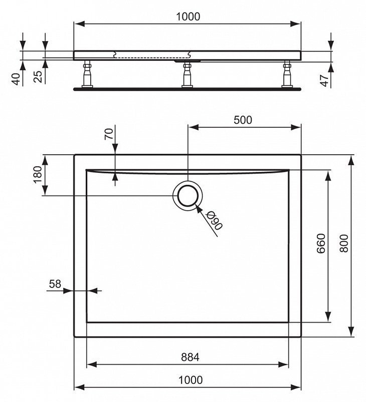 Душевой поддон Ideal Standard Ultra Flat K518001 100x80 купить в интернет-магазине Sanbest