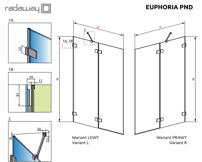 Шторка для ванны Radaway Euphoria PND 100 купить в интернет-магазине Sanbest