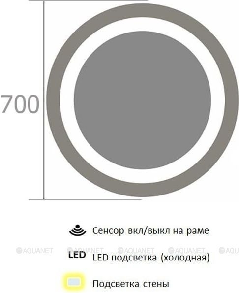 Зеркало LED De Aqua МУН 198366 70x70 в ванную от интернет-магазине сантехники Sanbest