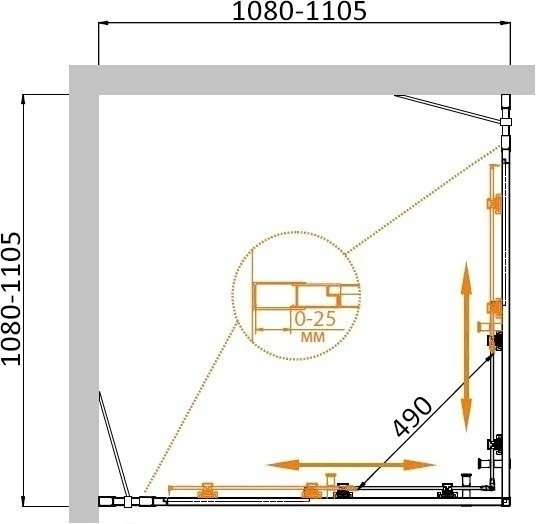 Душевой уголок Cezares MOLVENO A-22-90+20 прозрачный 110x110 купить в интернет-магазине Sanbest