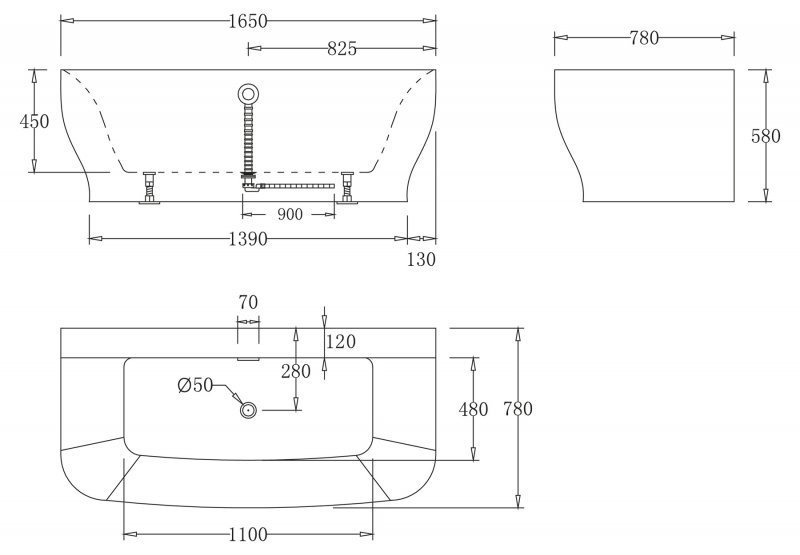 Ванна акриловая BelBagno BB74 165х78 белая купить в интернет-магазине Sanbest