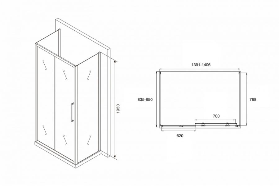 Душевой уголок ABBER Schwarzer Diamant AG30140H-S85-S85 140x85 стекло прозрачное/профиль хром купить в интернет-магазине Sanbest