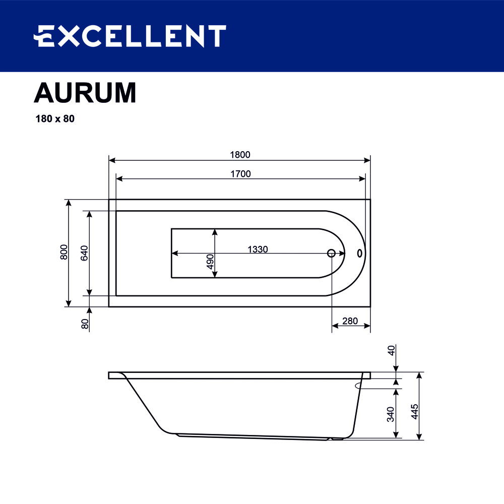 Гидромассажная ванна Excellent Aurum HYDRO 180x80 форсунки хром купить в интернет-магазине Sanbest