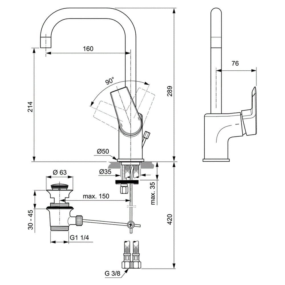 Смеситель для раковины Ideal Standard Tesi A6571AA купить в интернет-магазине сантехники Sanbest