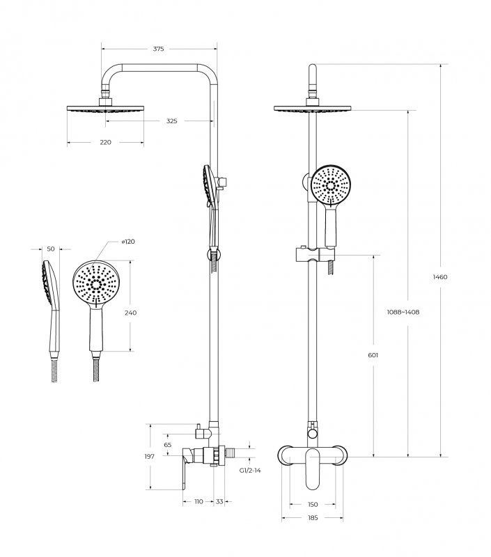 Душевая система Cezares STYLUS-CD-NOP черный матовый купить в интернет-магазине сантехники Sanbest