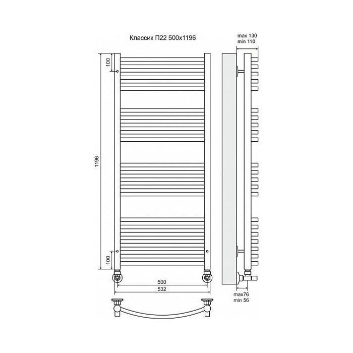 Полотенцесушитель водяной Terminus Классик П22 500x1196 купить в интернет-магазине сантехники Sanbest