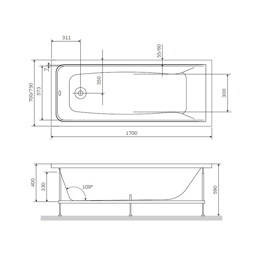 Ванна акриловая AM.PM GEM W90A-170-075W-A 75x170 купить в интернет-магазине Sanbest