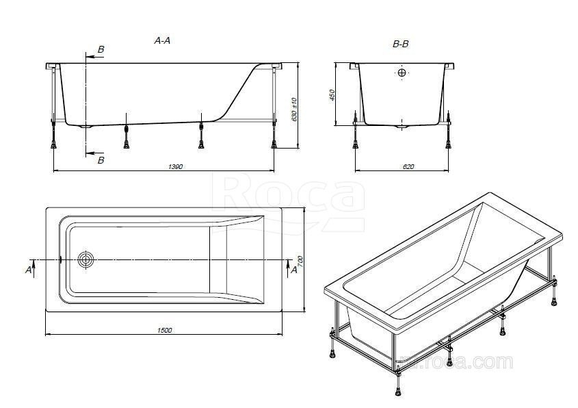 Ванна Roca Easy ZRU9302904 150x70 купить в интернет-магазине Sanbest