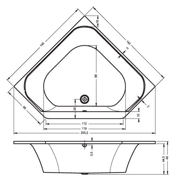 Ванна акриловая RIHO AUSTIN 145x145 купить в интернет-магазине Sanbest