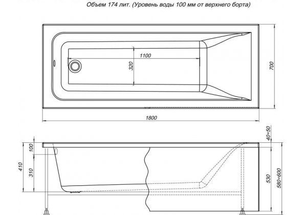 Акриловая ванна Aquanet Bright с г/м Sport 180x70 купить в интернет-магазине Sanbest