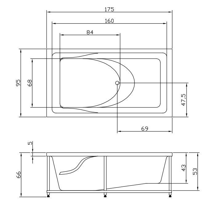 Акриловая ванна Aquatika Аксиома Standart 175x95 купить в интернет-магазине Sanbest