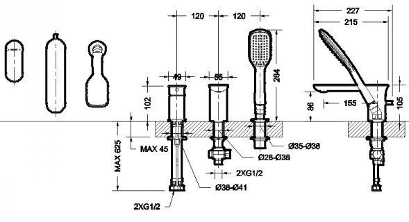 Смеситель для ванны Bravat GINA F565104C-2-ENG купить в интернет-магазине сантехники Sanbest