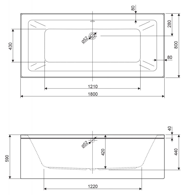 Ванна акриловая Cezares PLANE MINI-180-80-42-W37 купить в интернет-магазине Sanbest