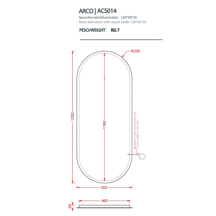 Зеркало с LED-подсветкой Artceram ARCO ACS014 50 в ванную от интернет-магазине сантехники Sanbest