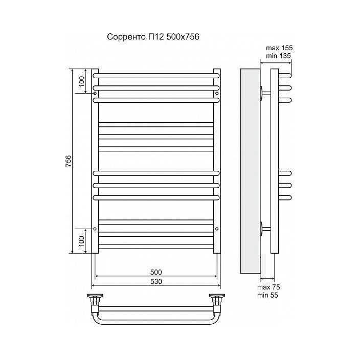 Полотенцесушитель электрический Terminus Сорренто П12 500x756 левый/правый купить в интернет-магазине сантехники Sanbest