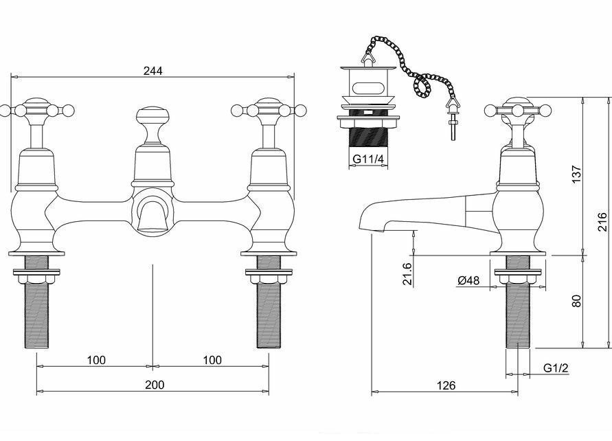 Смеситель для раковины Burlington Bridge BI10-QT хром/ручки белые купить в интернет-магазине сантехники Sanbest