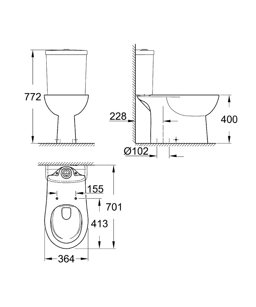 Унитаз Grohe Bau Ceramic 39429 436 безободковый, с бачком купить в интернет-магазине Sanbest