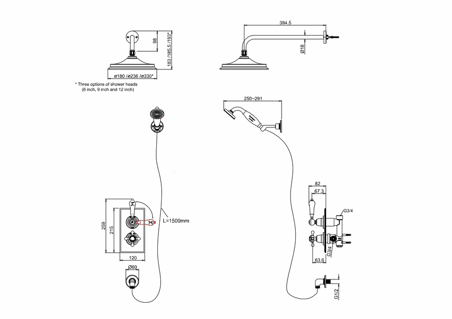 Душевая система Burlington Trent TF2S/V60 хром купить в интернет-магазине сантехники Sanbest