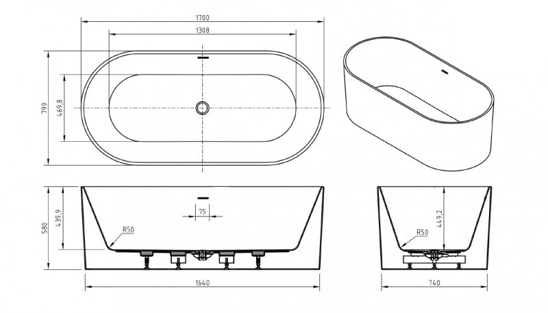 Ванна акриловая BelBagno BB705 170х80 купить в интернет-магазине Sanbest