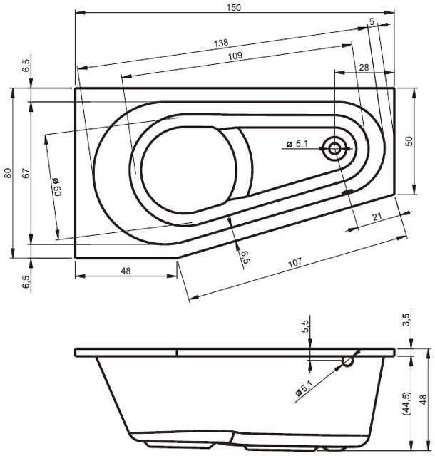 Ванна акриловая Riho Delta 150x80 купить в интернет-магазине Sanbest