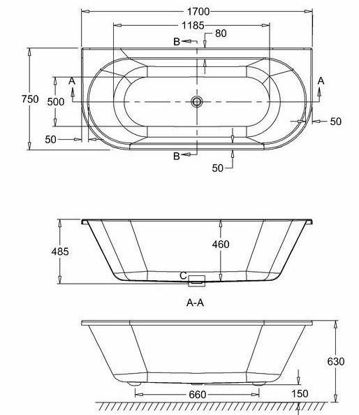 Ванна акриловая Burlington Avantegarde 170x75 купить в интернет-магазине Sanbest