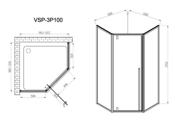 Душевой уголок Vincea Penta VSP-3P100CL 100 профиль хром/стекло прозрачное купить в интернет-магазине Sanbest