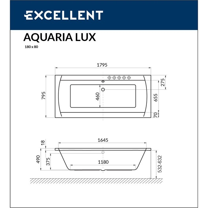 Ванна акриловая EXCELLENT Aquaria Lux Slim 180x80 купить в интернет-магазине Sanbest