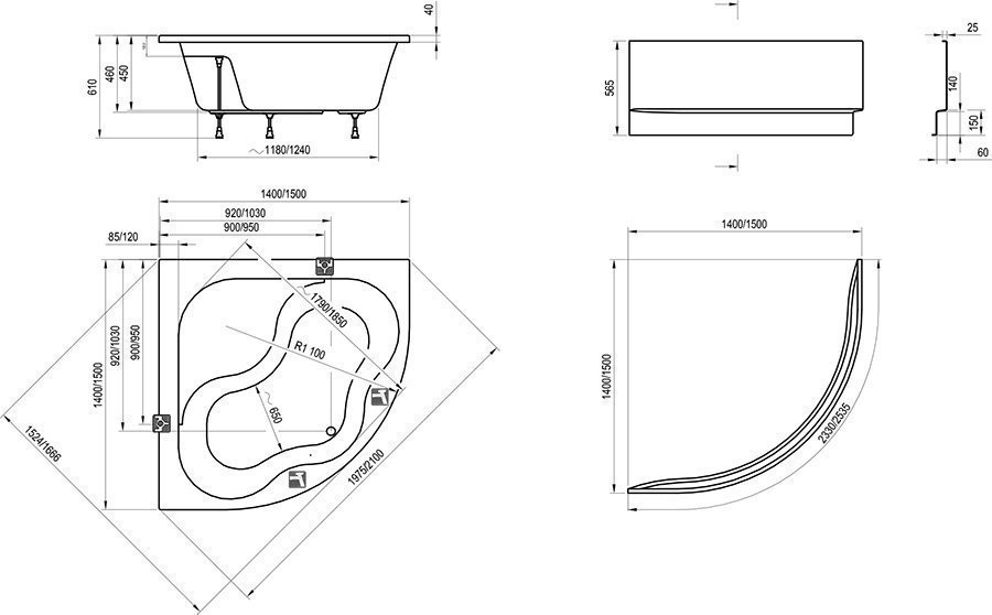 Ванна акриловая Ravak Gentiana 150x150 купить в интернет-магазине Sanbest