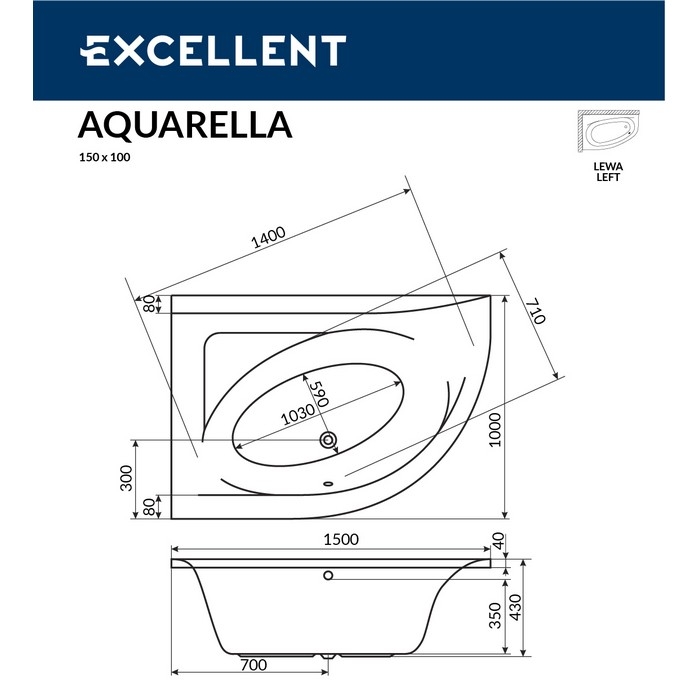 Ванна акриловая  EXCELLENT Aquarella 150x100 SMART хром купить в интернет-магазине Sanbest