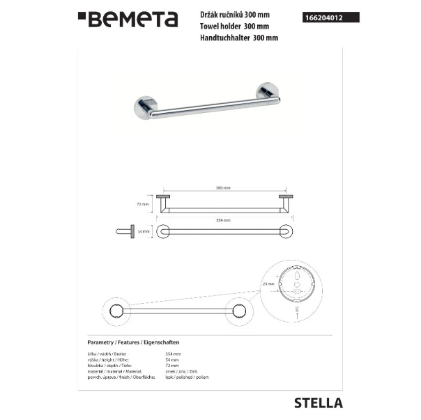 Полотенцедержатель Bemeta Stella 166204012 хром купить в интернет-магазине сантехники Sanbest