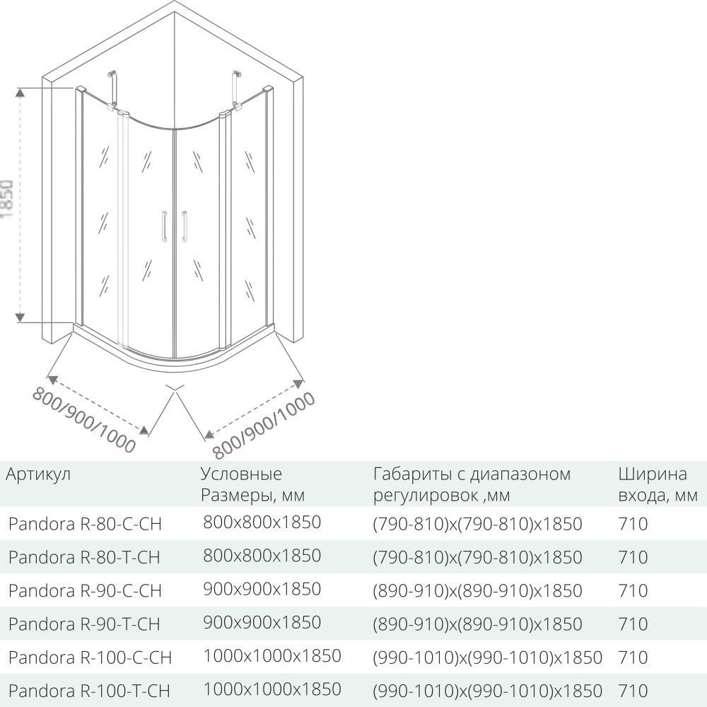 Душевой уголок Good Door PANDORA R-90-C-CH 90x90 купить в интернет-магазине Sanbest