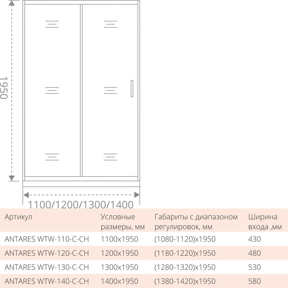 Душевой уголок Good Door Antares WTW+SP+SP 130х100 стекло прозрачное/профиль хром купить в интернет-магазине Sanbest