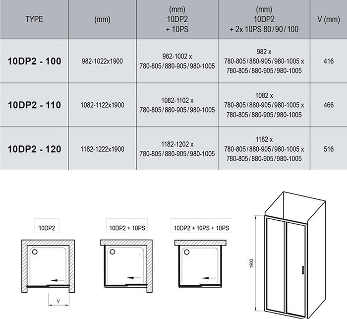 Душевой уголок Ravak 10° 10DP2 + 10PS 80x100 белый купить в интернет-магазине Sanbest