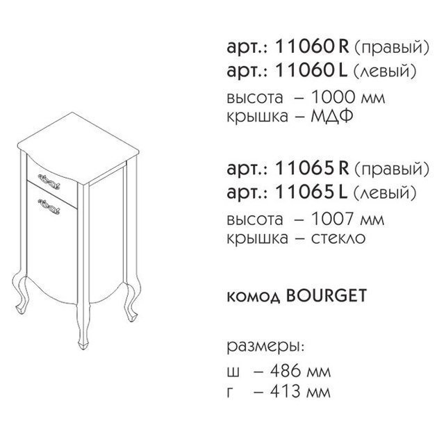 Комод Caprigo Bourget 11060L Зеленый для ванной в интернет-магазине сантехники Sanbest