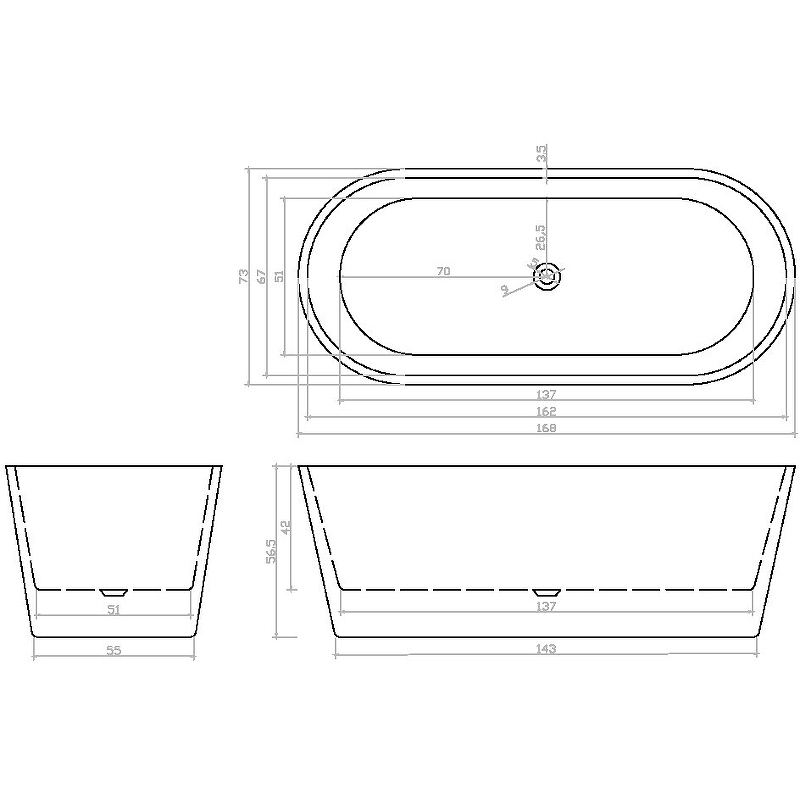 Акриловая ванна CeruttiSpa Resia B-7109 170x80 купить в интернет-магазине Sanbest