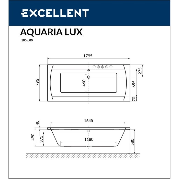 Ванна акриловая  EXCELLENT Aquaria Lux 180x80 LINE хром купить в интернет-магазине Sanbest